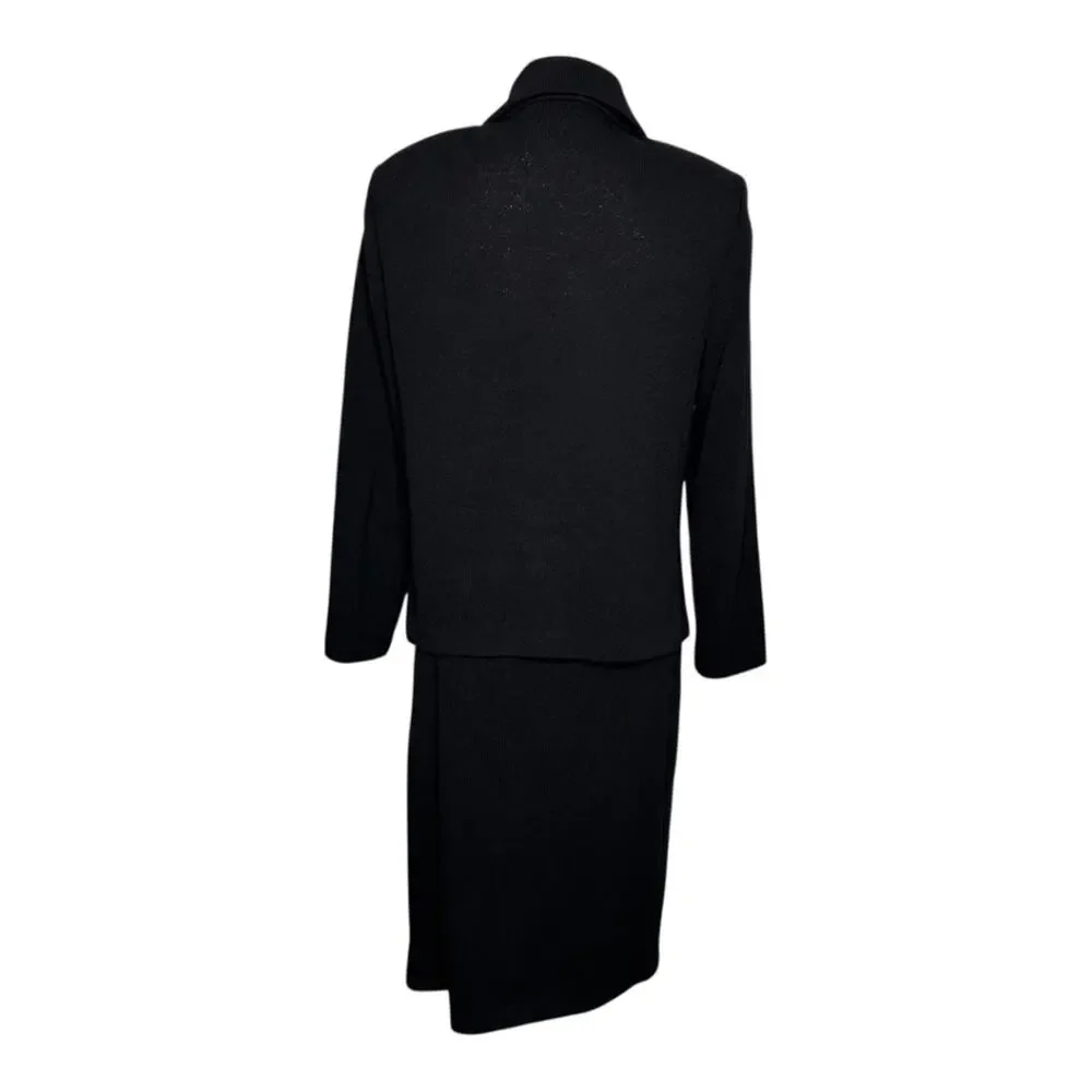 St John Collection Black Knit Jacket and Basics Skirt Set Size 12 Gold Accents - Picture 3 of 11